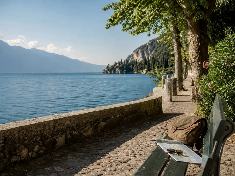 Lake Garda itinerary planning scene with lakeside travel notes