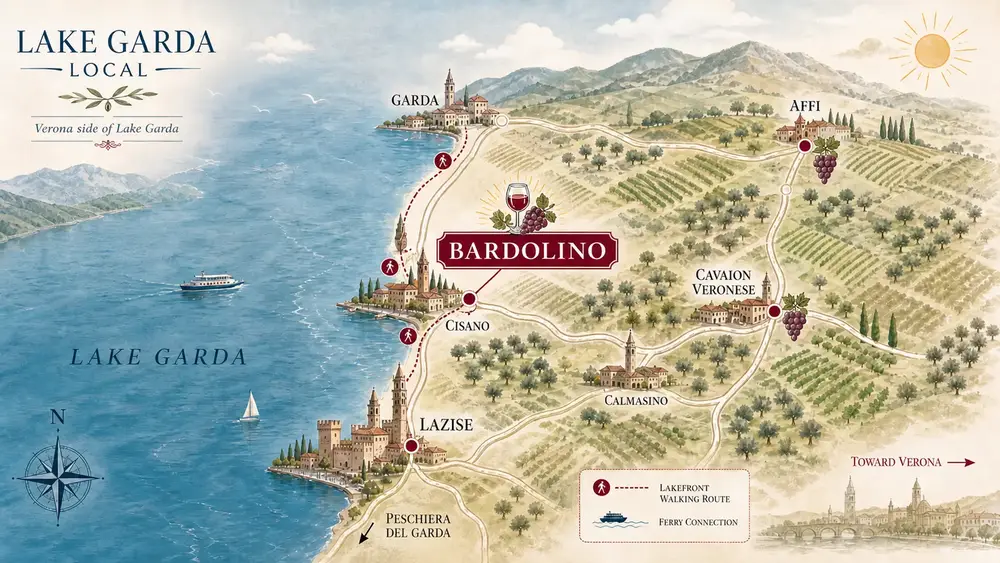 Illustrative map of Bardolino and the nearby Lake Garda area