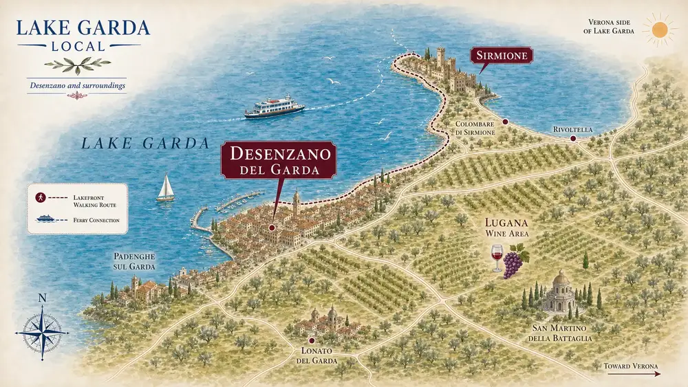 Illustrative map of Desenzano around Lake Garda