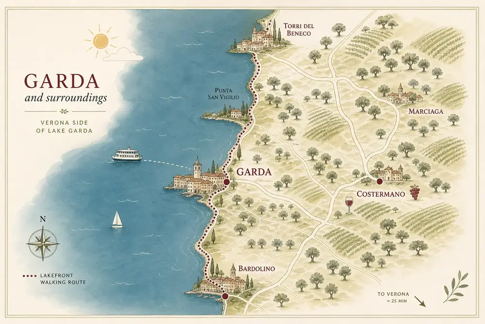 Illustrative map of Garda around Lake Garda