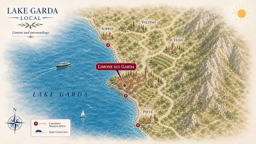 Illustrative map of Limone sul Garda around Lake Garda