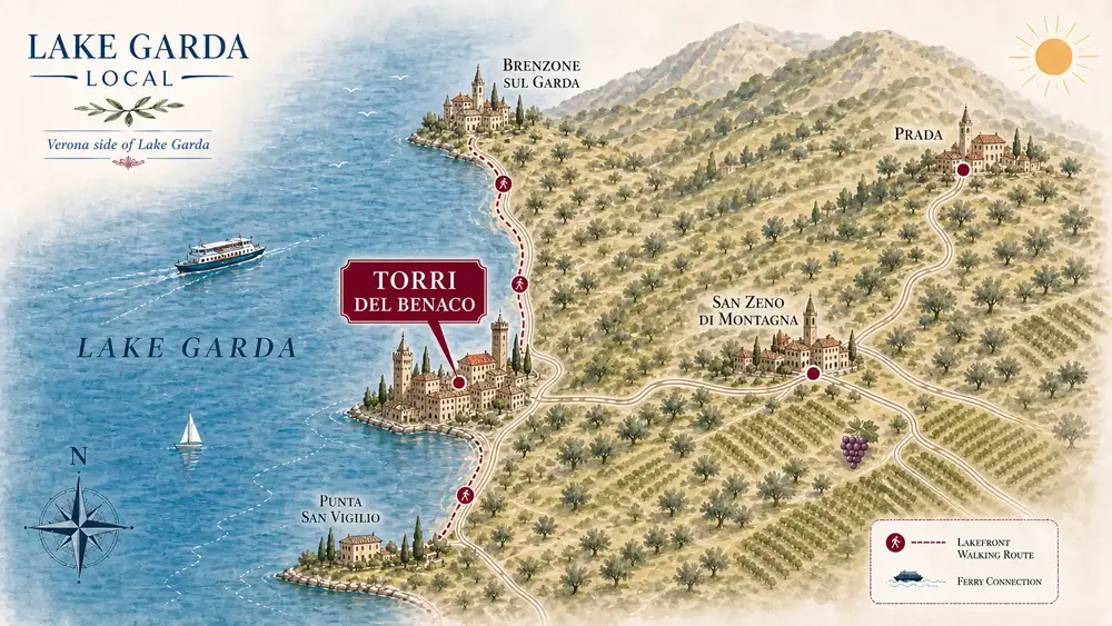 Illustrative map of Torri del Benaco around Lake Garda
