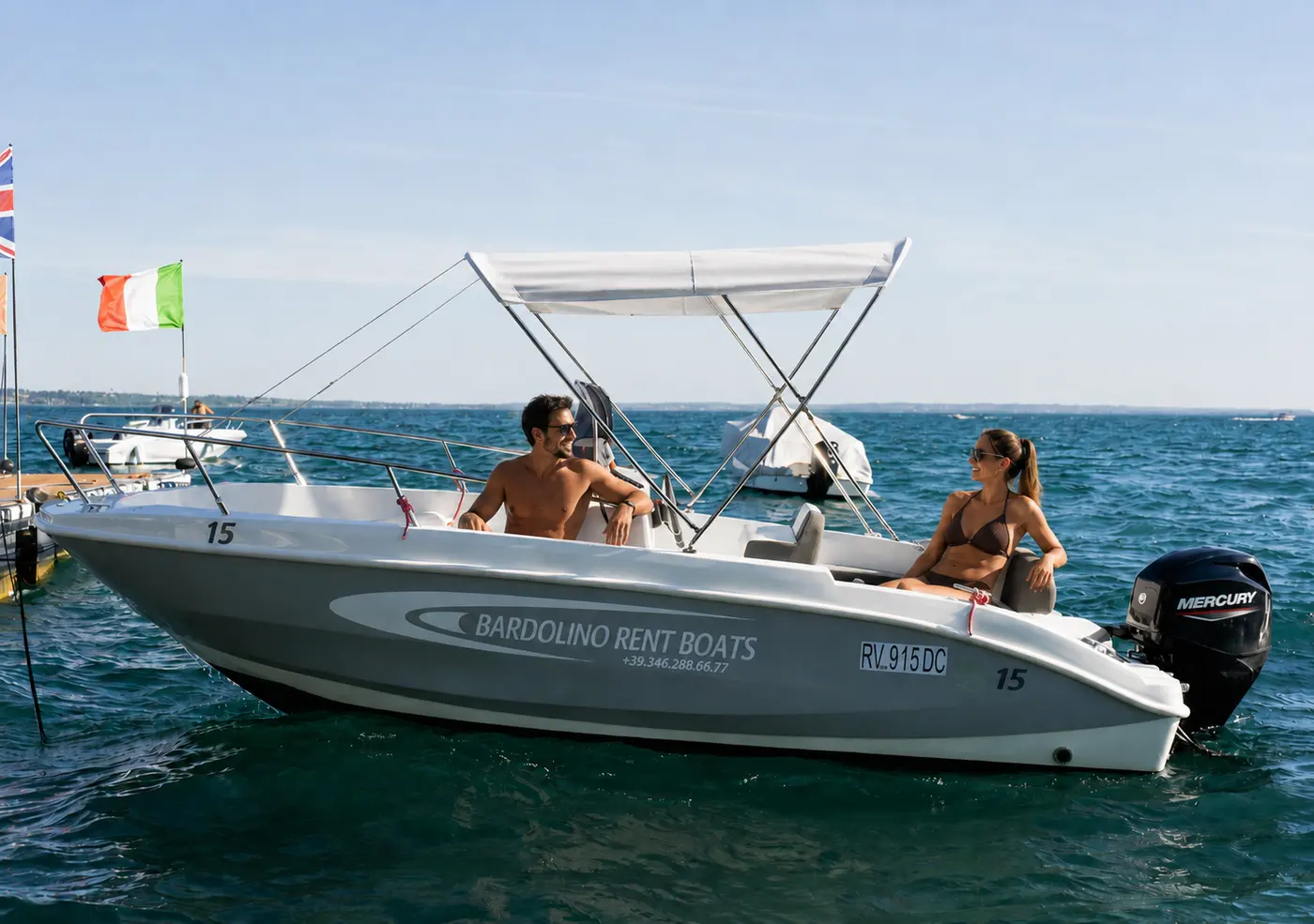 Small motorboat on Lake Garda near Bardolino