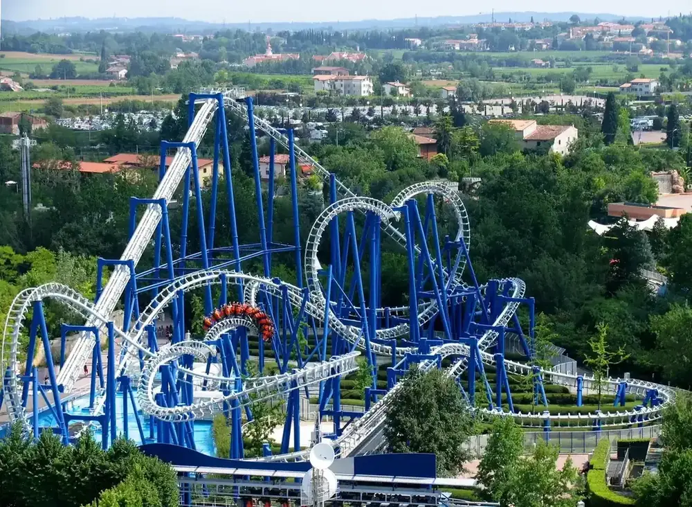 Blue Tornado roller coaster at Gardaland near Lake Garda