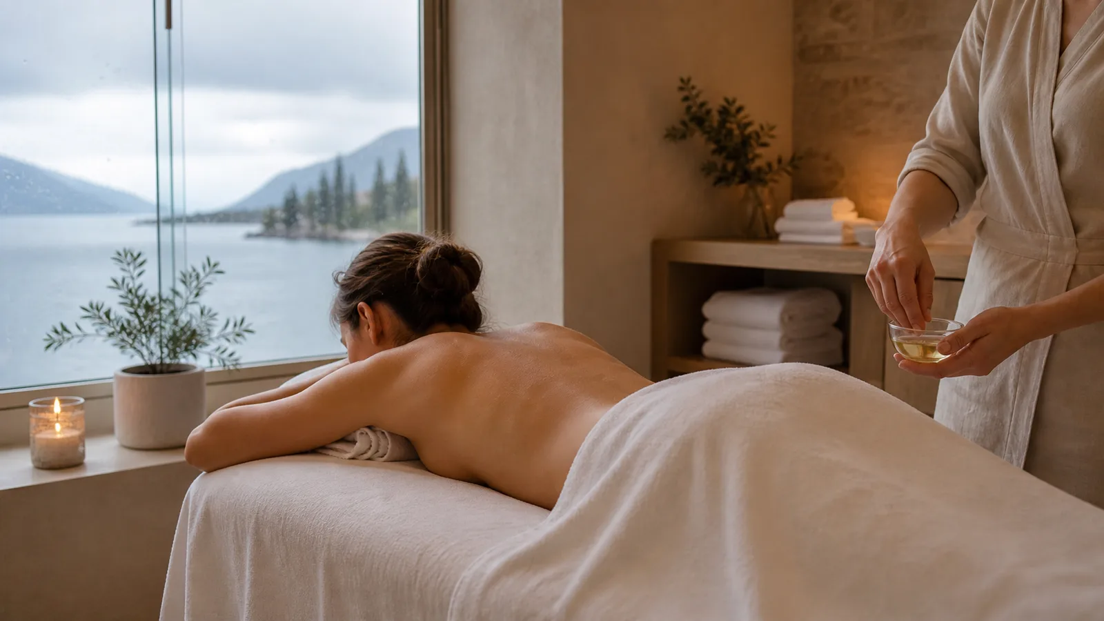 Relaxing spa massage mood for a rainy Lake Garda day